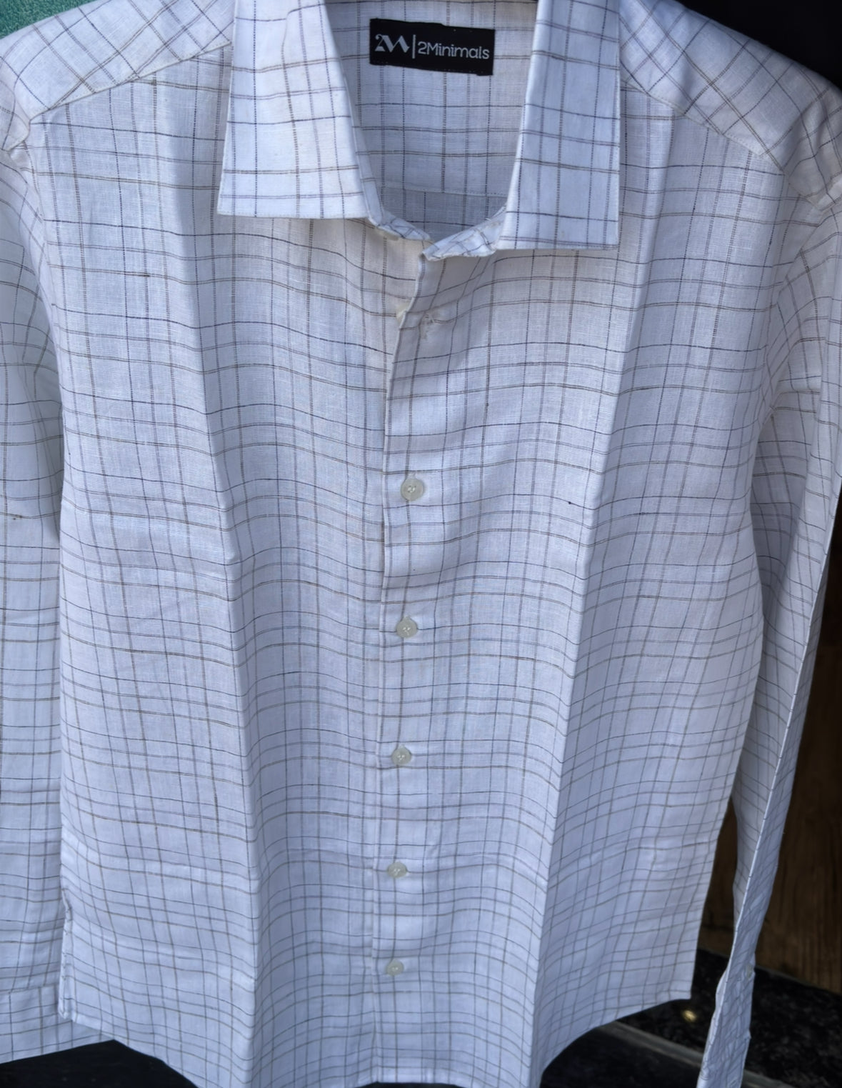 Luxury White Blue Check Linen Shirt